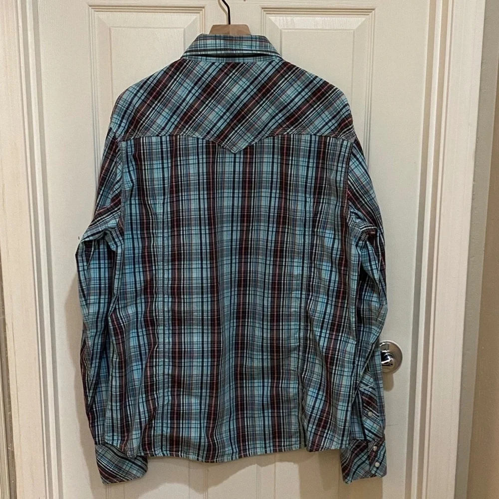 True‎ Religion Brand Pearl Snap Button Plaid Western Shirt (3XL)